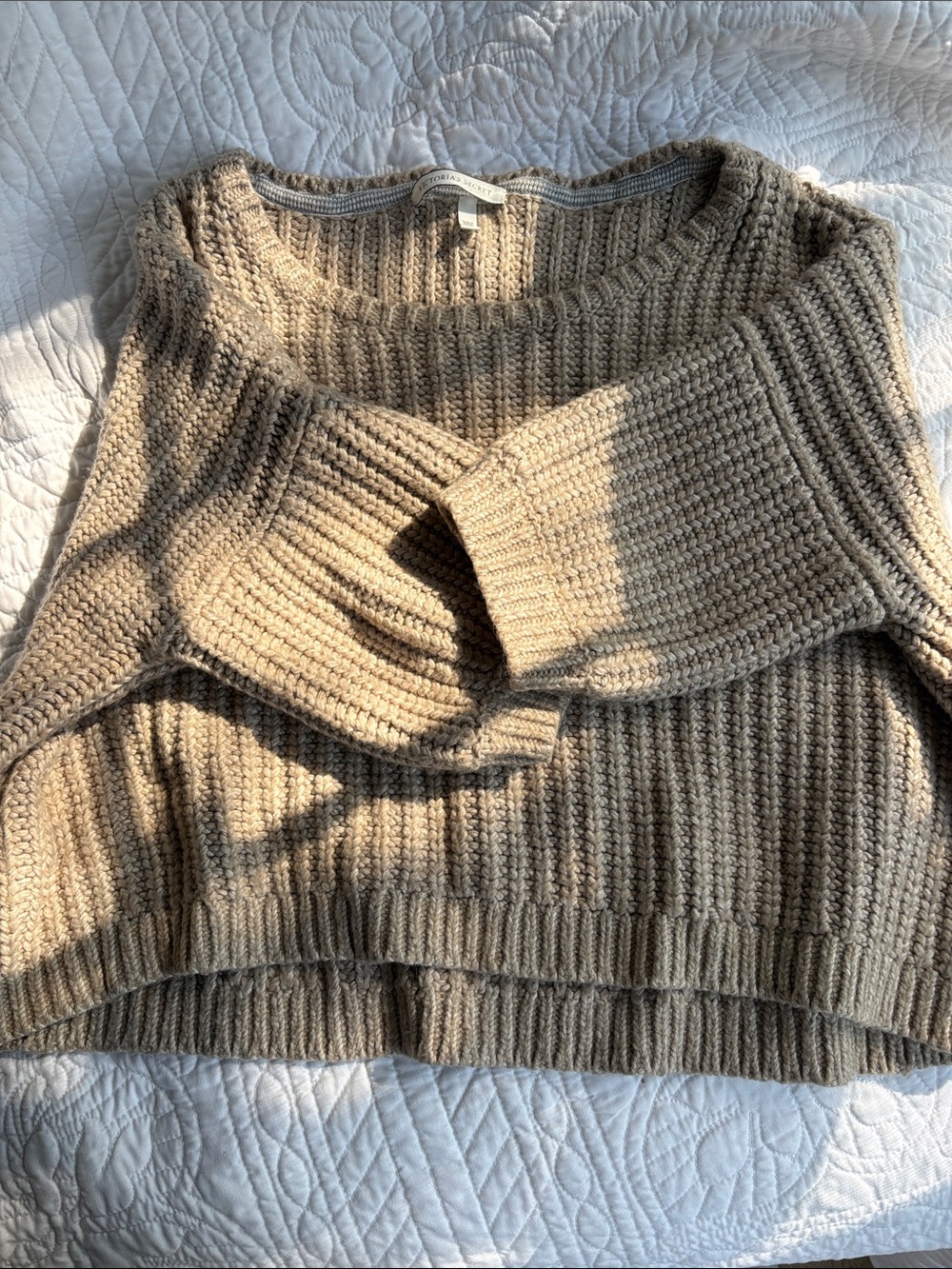 Victoria's Secret Beige Ribbed Crew Neck Sweater